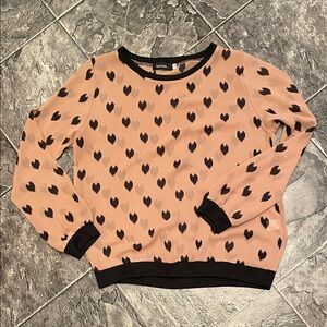 KAIDA Ladies Sheer Flowy Lightweight Heart Design Taupe & Black Casual Shirt